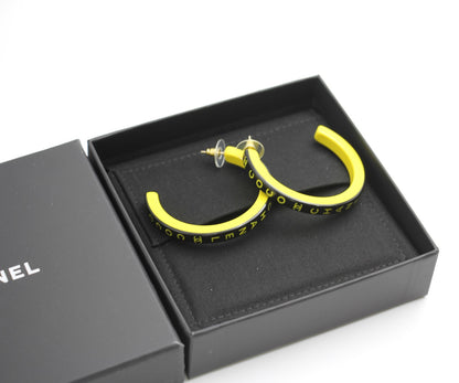 Chanel 22S Resin Banana Yellow English Word Hoop Large Earrings