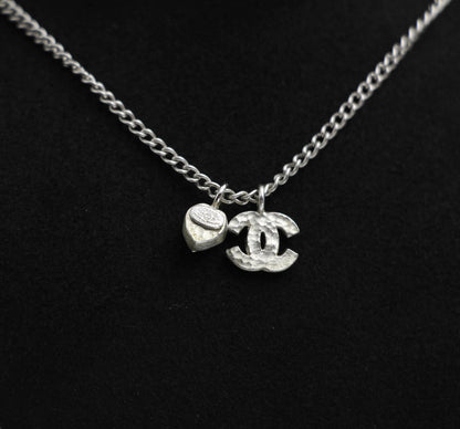 Chanel Vintage 05P Rhinestone Silver Heart Necklace