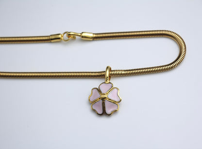 Chanel Vintage 97P Glazed Pink Camellia Pendant Necklace