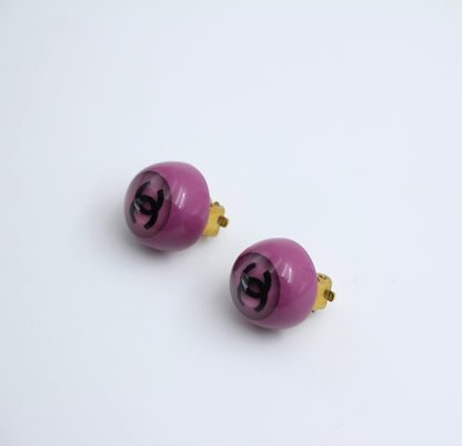 Chanel Vintage 01P Resin Purple Round Wave Earrings