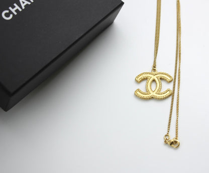 Chanel Vintage 14P Gold Plated Wheat Ear Cc Necklace