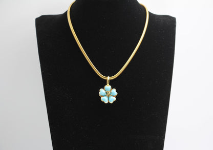 Chanel Vintage 97P Gripoix Blue Camellias Pendant Necklace