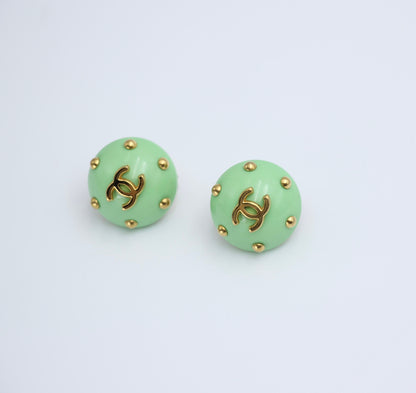 Chanel Vintage 96C Resin Light Green Beanie Earrings