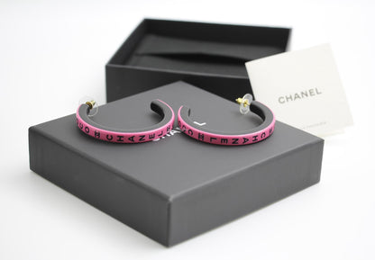 Chanel 22S Resin Pink English Word Coco Hoop Large Earrings