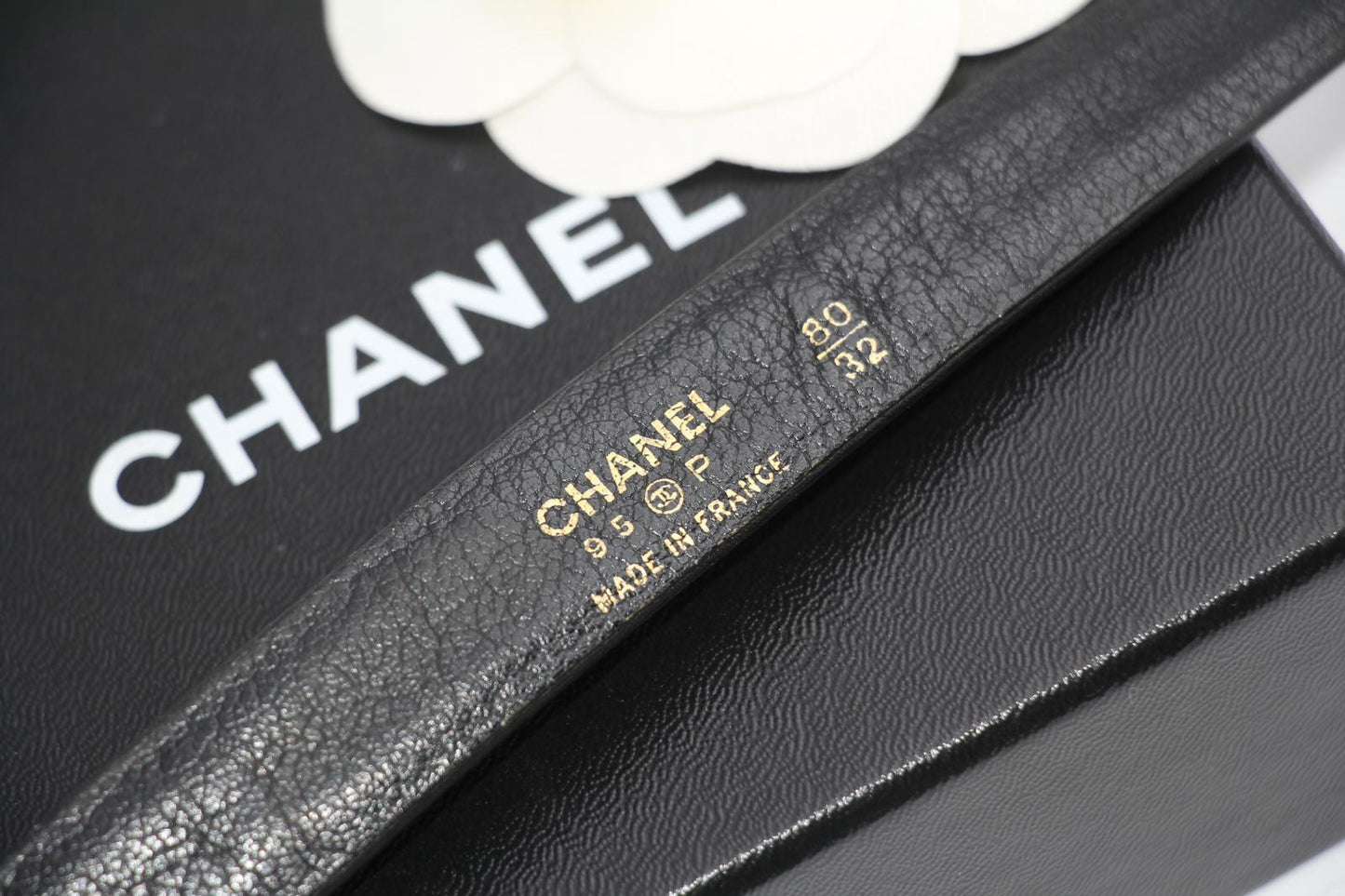 Chanel Vintage 95P Gold Plated Buckle Black Belt