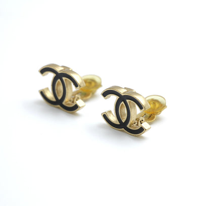 Chanel Vintage 03A Enamel Classic Black Cc Earrings