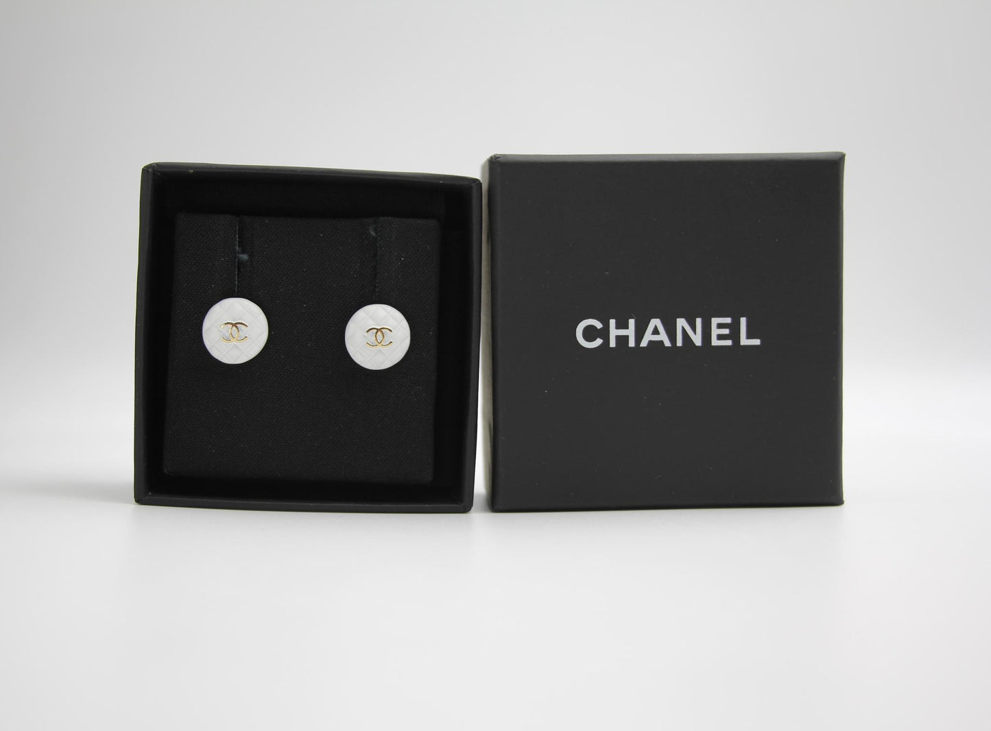 Chanel 19C White Resin Cc Logo Stud Earrings