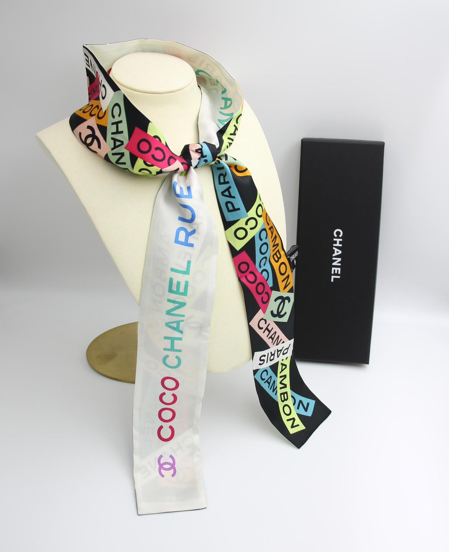 Chanel 100 Silk Multicolour Coco Mark Scarf