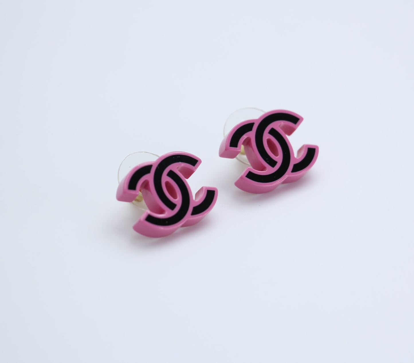 Chanel 22S Resin Purple Pink Black Simple Cc Earrings