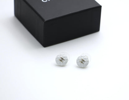 Chanel 19C White Resin Cc Logo Stud Earrings