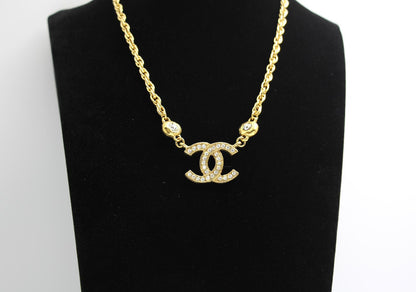 Chanel Vintage 71 1980S Two Rhinestone Double-Sided Rhinestone Double C Necklace