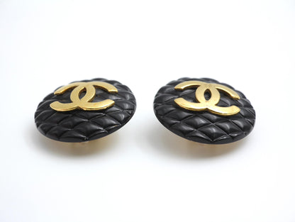 CHANEL Chanel Vintage 91 Resin Rhombus Shape Bright Black Gold Large Earrings - Onesize Fashion Jewellery - Used fashion item from Wararni