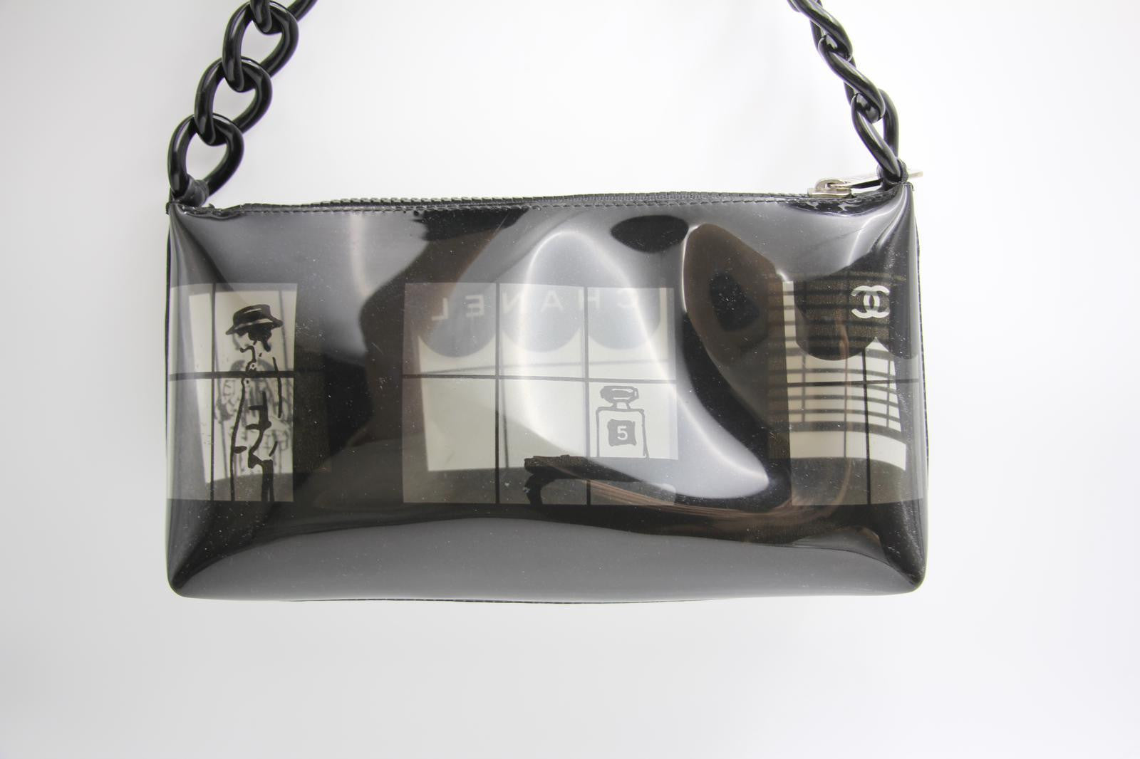Chanel 2003 Coco Window Chain Black Vinyl Pouch – Wararni.com