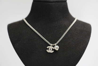 Chanel Vintage 05P Rhinestone Silver Heart Necklace