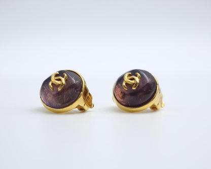 Chanel Vintage 99P Resin Glazed Purple Clip-On Earrings