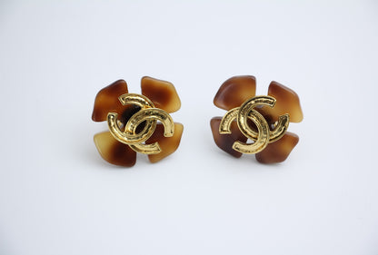 Chanel Vintage 94P Tortoise Brown Large Cc Earrings