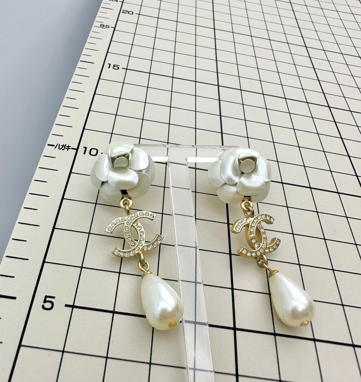 Chanel A20 Metal Rhinestone Imitation Pearl Camellia Earrings