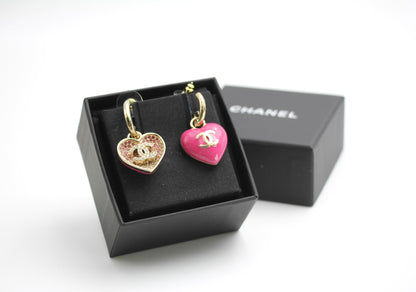 Chanel 23P Rhinestone Peach Pink Double-Sided Love Pendant Earrings