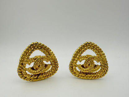 1991 Chanel Vintage Triangular Gold Plated Earrings