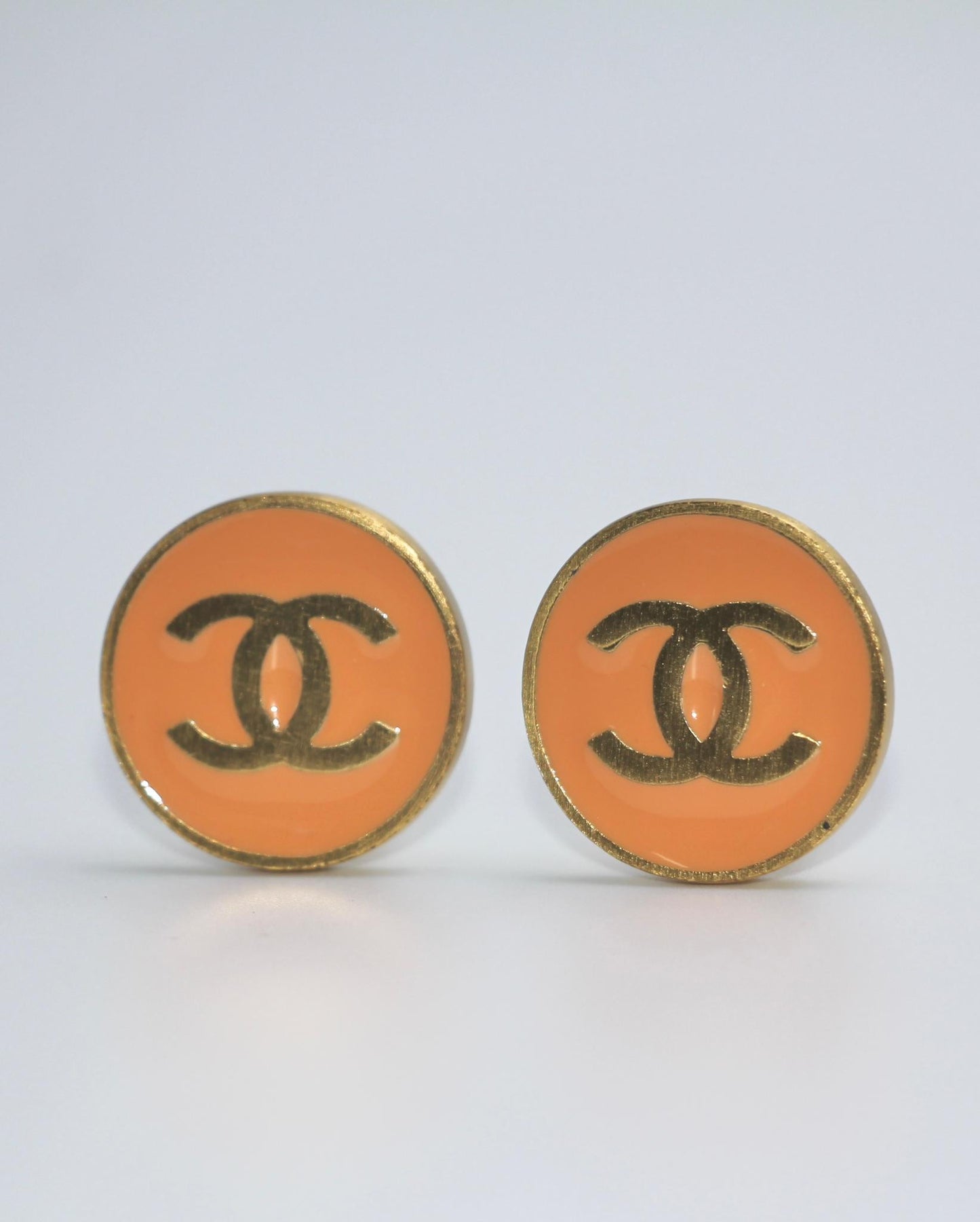 Chanel Vintage 01P Metallic Orange Round Cc Earrings