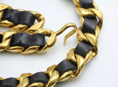 Chanel Vintage 94P Gold Plated Leather Navy Chain Waist Chain L94