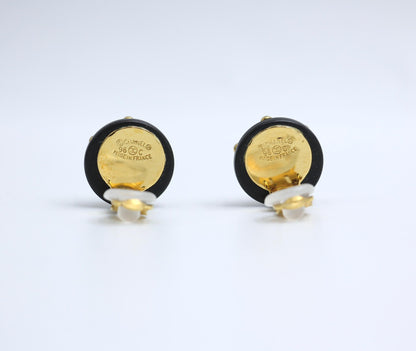 Chanel Vintage 96C Resin Black Gold Dot Earrings