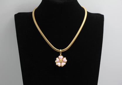 Chanel Vintage 97P Glazed Pink Camellia Pendant Necklace