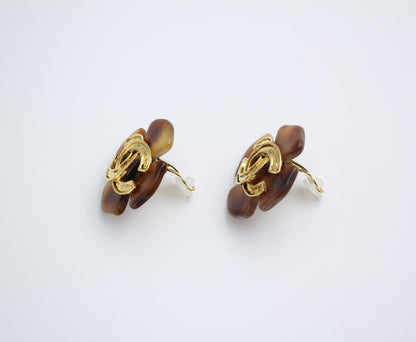 Chanel Vintage 94P Tortoise Brown Large Cc Earrings