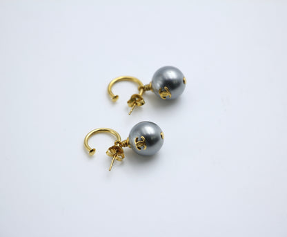 Chanel Vintage 2002 Imitation Pearl Gray Wave Dangle Earrings 1