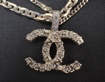 Chanel 21P Metal Double Layer Embossed Necklace