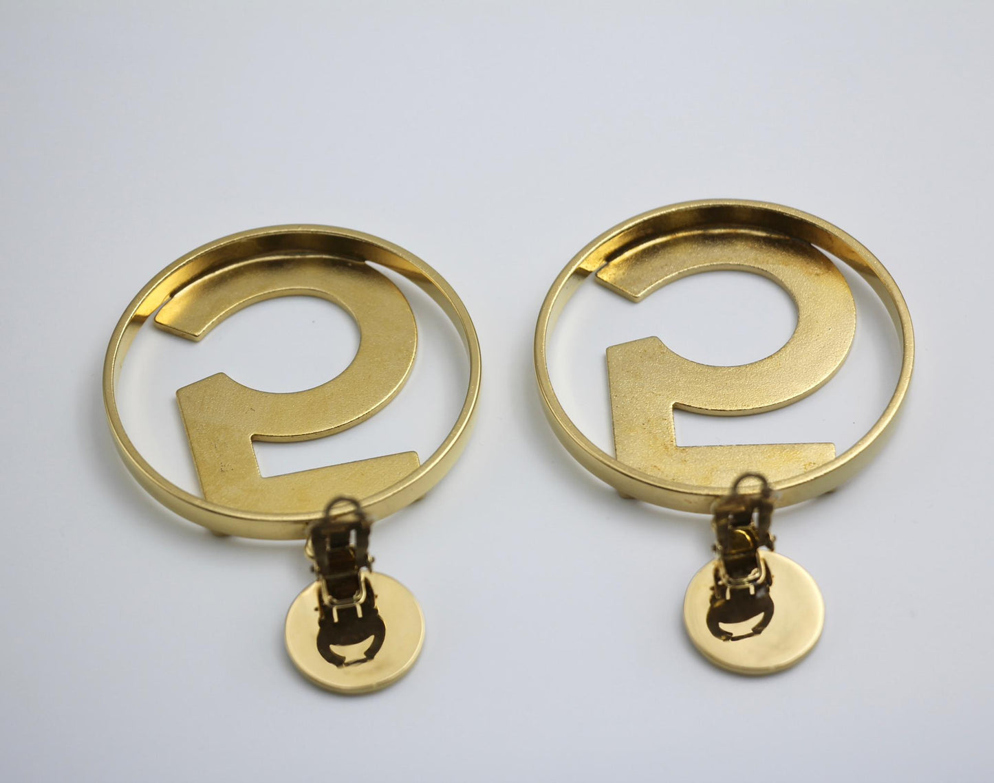 Chanel Vintage 87 Gold Plated Giant No 5 Clip-On Earrings