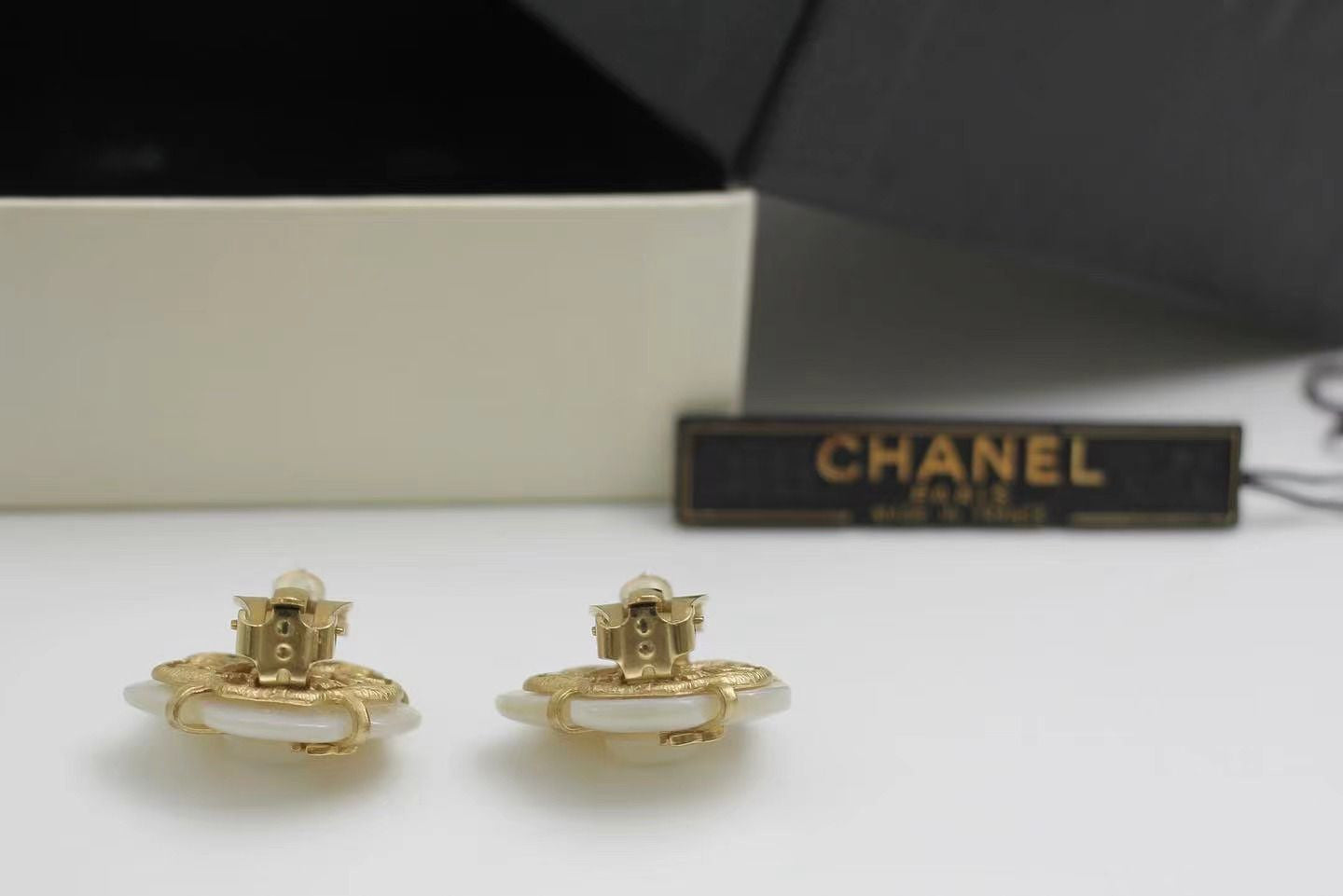 Chanel Vintage 01A Mother-Of-Pearl White Earrings