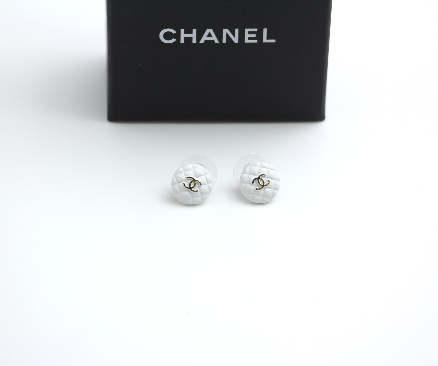 Chanel 19C White Resin Cc Logo Stud Earrings