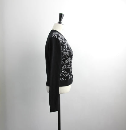 Chanel Cashmere 99 Black X White Floral Bird Coat