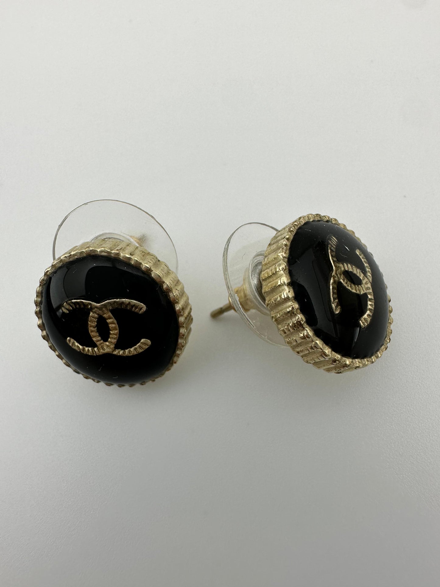 Chanel A17 Metal Resin Cc Logo Earrings