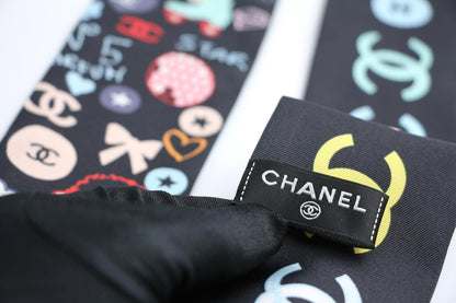 Chanel 100 Silk Twilly Cc Mark Scarf In Black