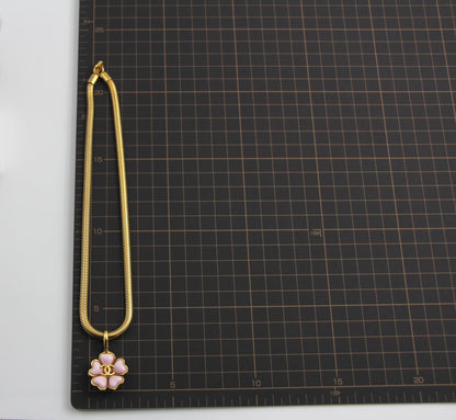 Chanel Vintage 97P Glazed Pink Camellia Pendant Necklace