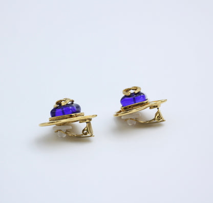 Chanel Vintage 95P Sapphire Blue Glazed Gold-Plated Love Earrings