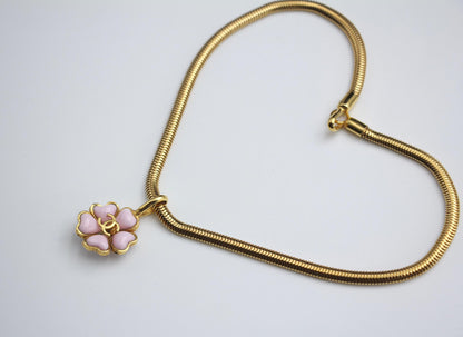 Chanel Vintage 97P Glazed Pink Camellia Pendant Necklace