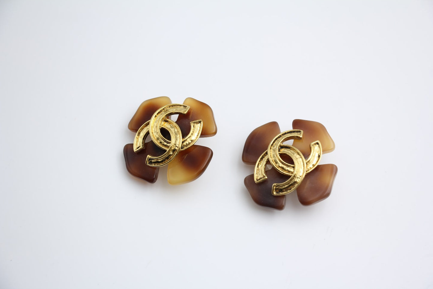 Chanel Vintage 94P Tortoise Brown Large Cc Earrings