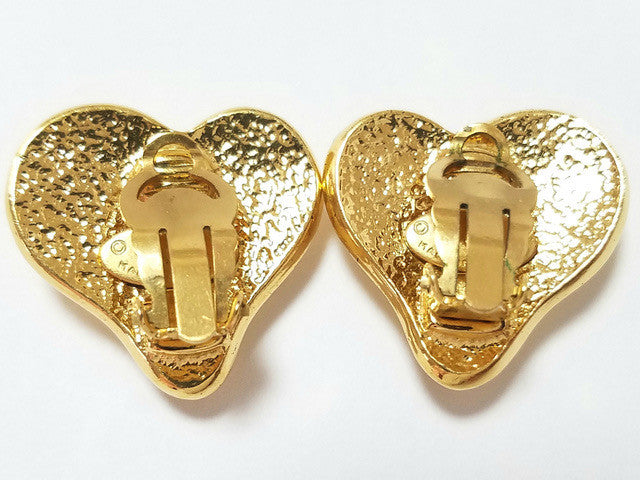 Chanel Vintage 95 Heart-Shaped Cc Logo Gold-Plated Ear Clips