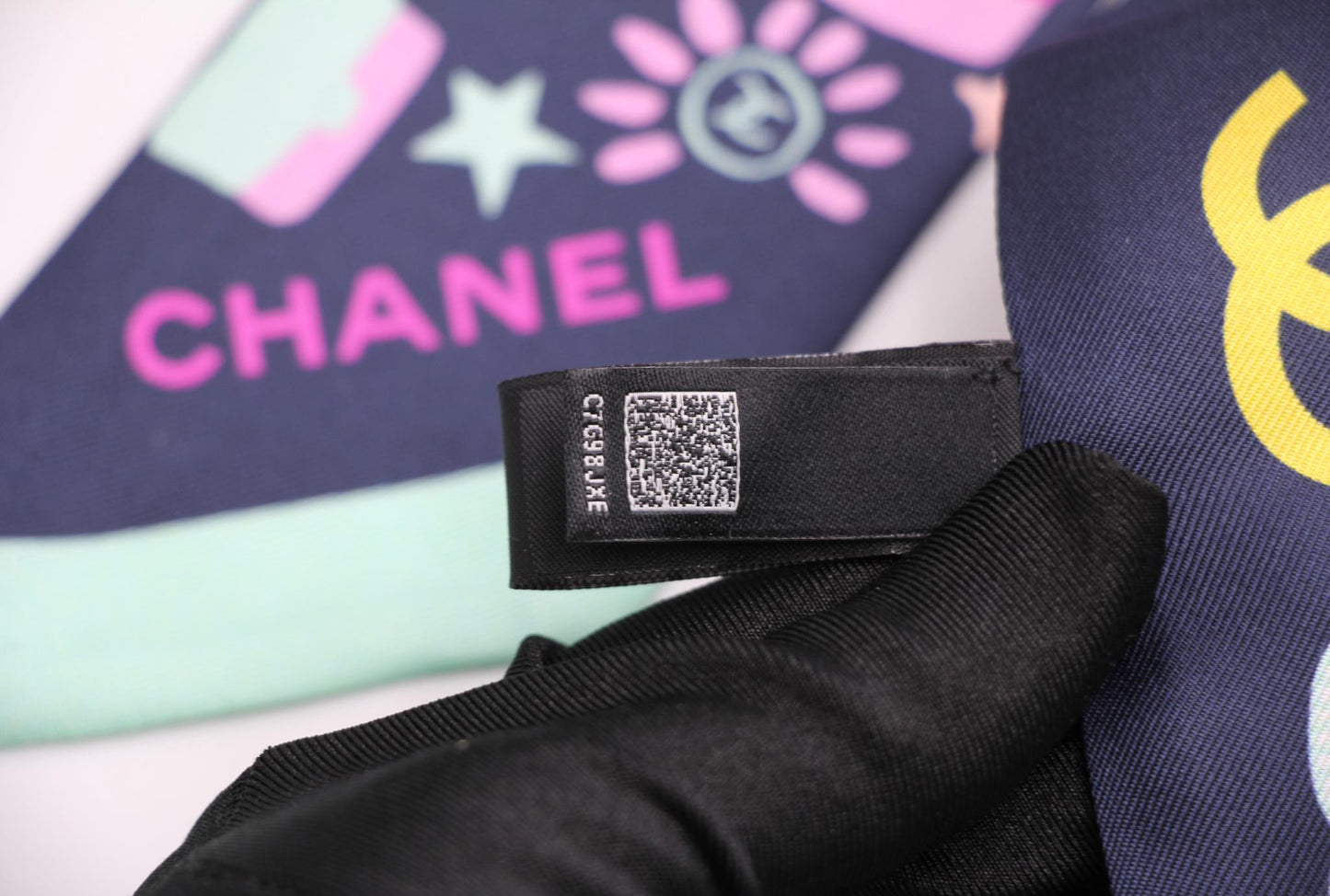 Chanel 100 Silk Twilly Cc Mark Scarf In Navy Blue