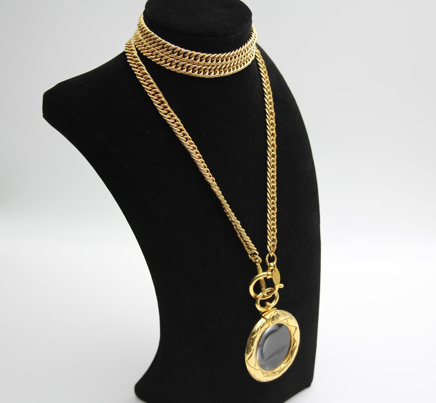 Chanel Vintage 81 85 Gold-Plated Glass Mirror Long Necklace