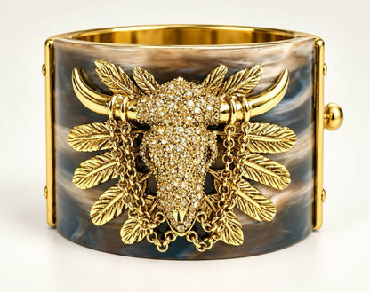 Vintage Roberto Cavalli Brown Western BullHead Chain Bracelet Cuff