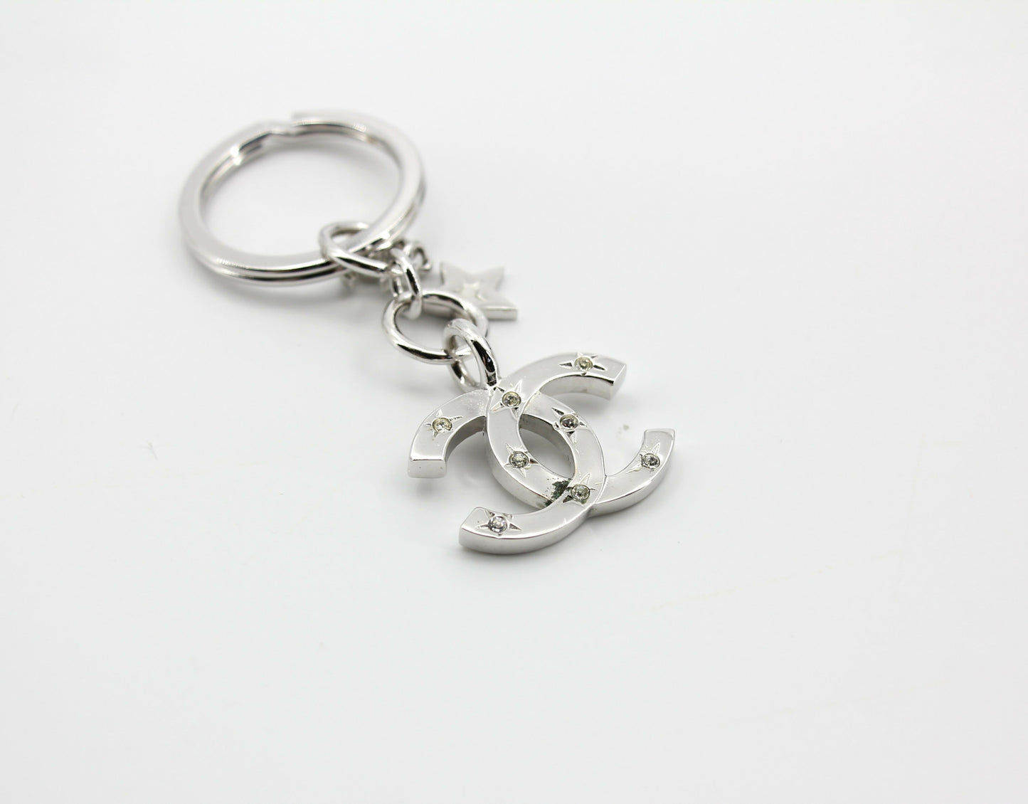 Chanel Vintage 06C Rhinestone & Metal Silver Large CC Star Bag Charm