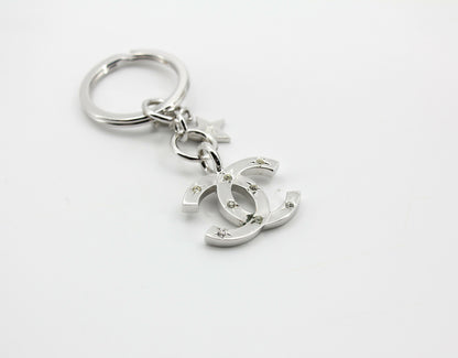 Chanel Vintage 06C Rhinestone & Metal Silver Large CC Star Bag Charm