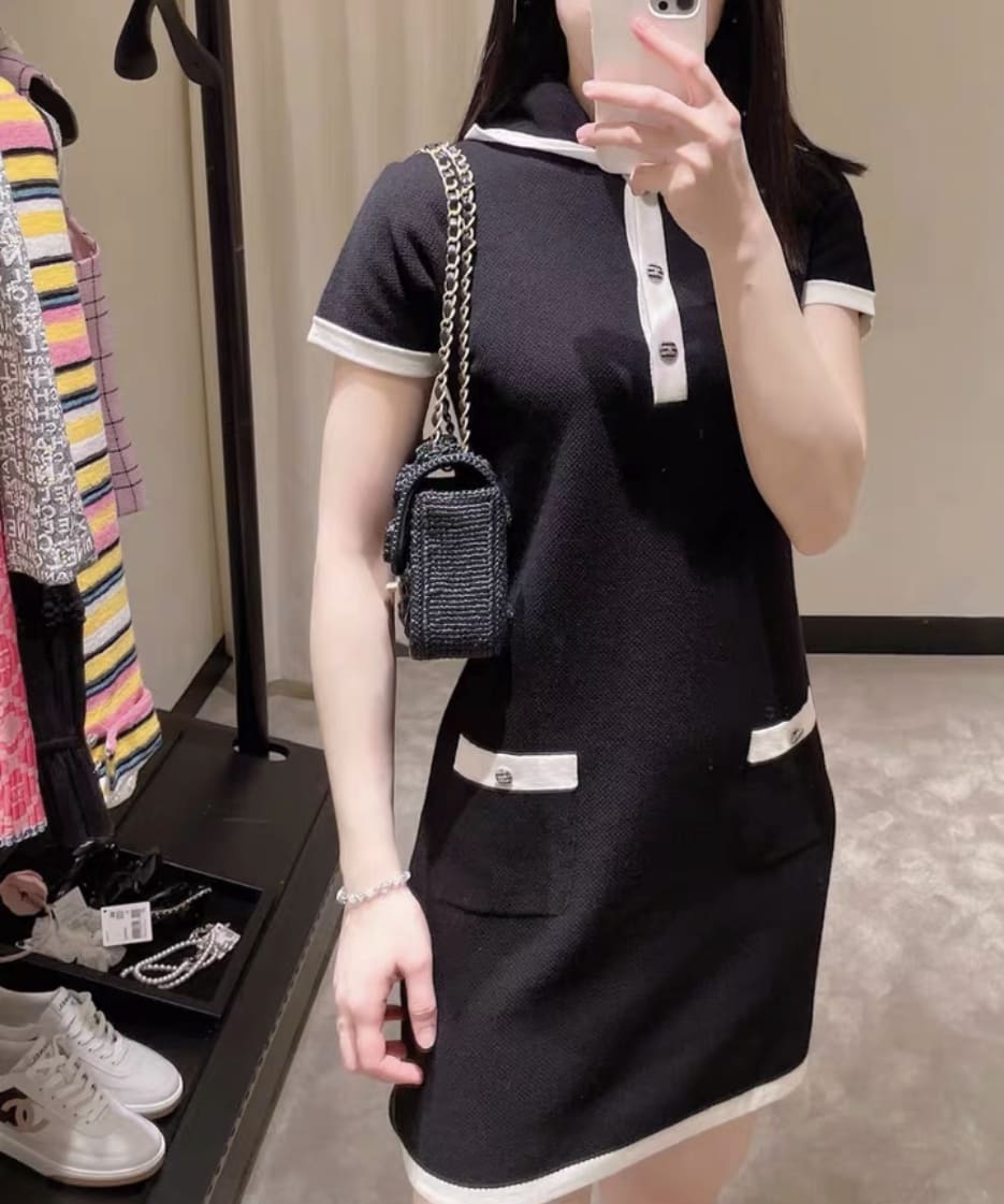 Chanel 24C black and white knitted hoodie dress