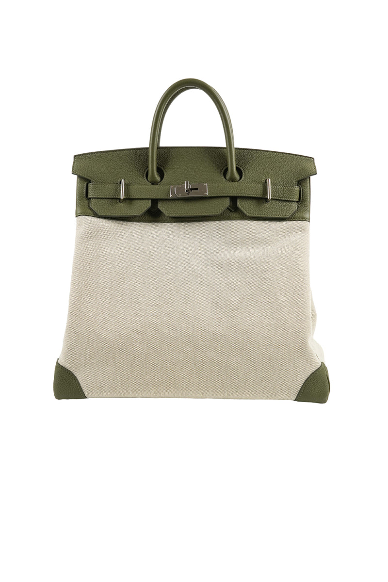 Hermes HAC 40 Canvas & Olive green togo leather palladium hardware