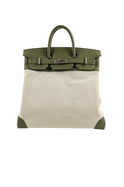 Hermes HAC 40 Canvas & Olive green togo leather palladium hardware