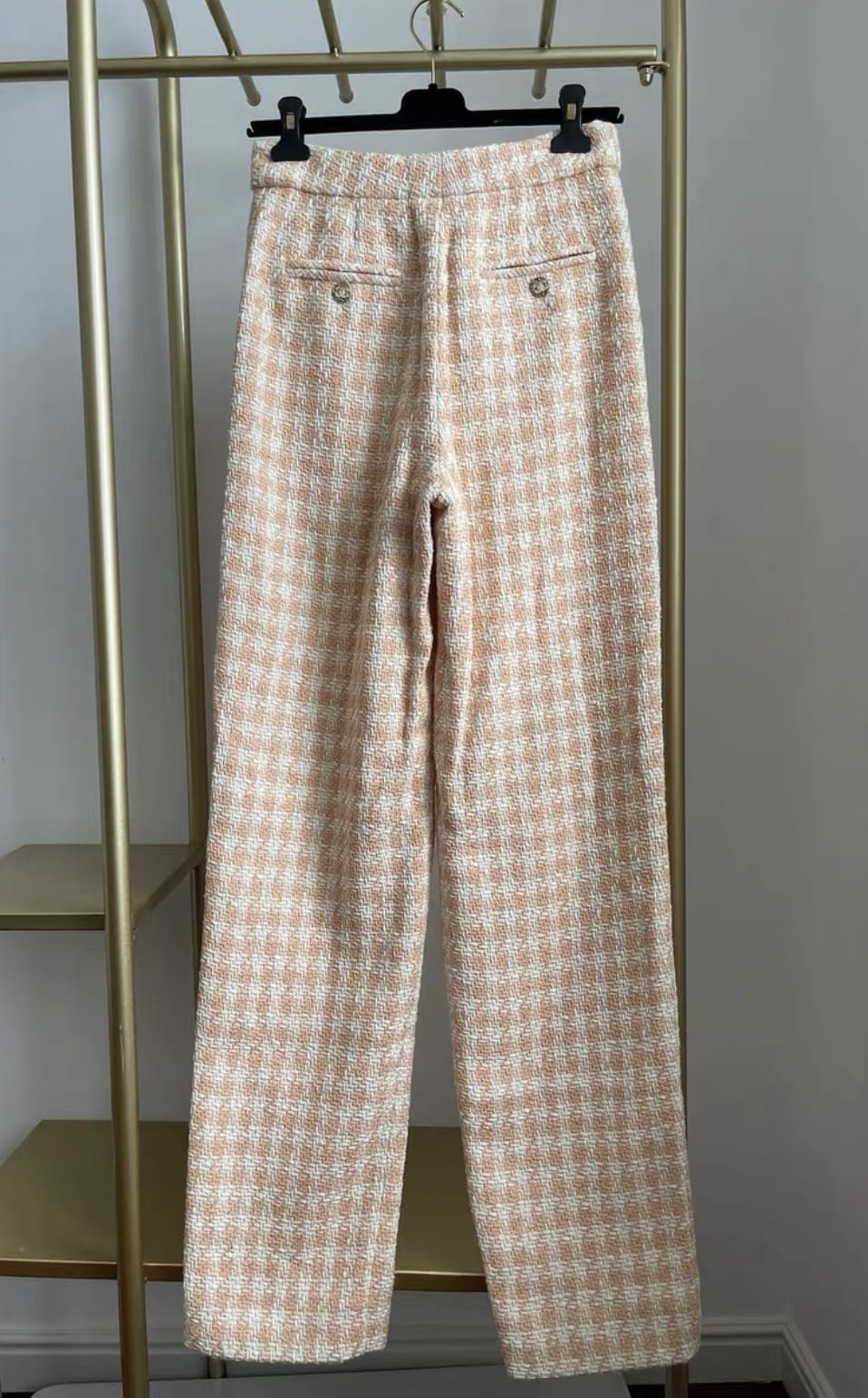 chanel 23s houndstooth light orange plaid pant